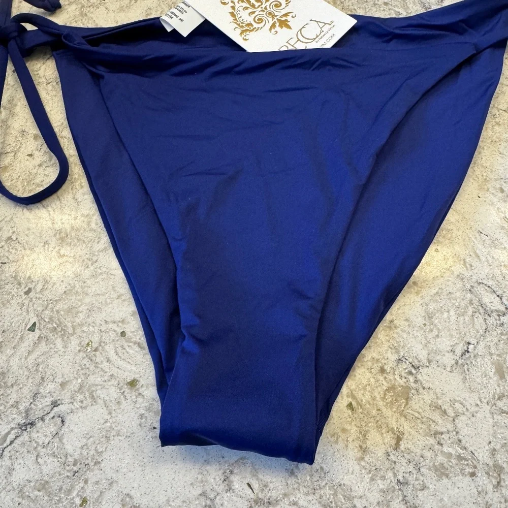 NWT - Becca Side Tie String  Bikini Navy blue‎ bottoms Size Medium